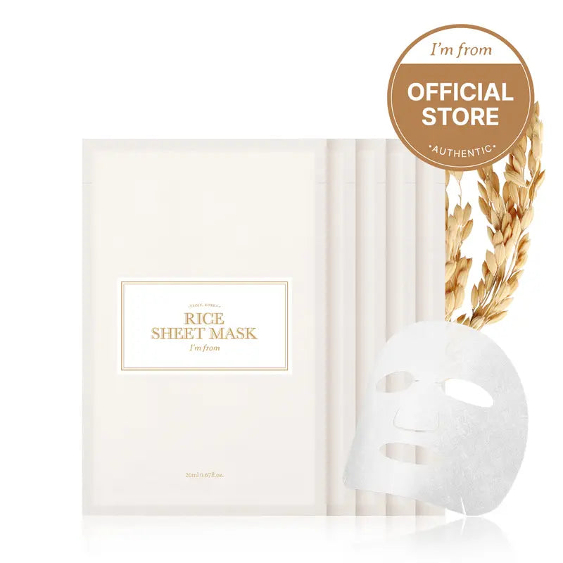 [I'M from Official Shop] Rice Sheet Mask Pack of 5, 60% Korean Rice Face Mask, Creamy Hydration for Dry, Combination Skin, Moist, Milky Essence, Biodegradable, Vegan, Hydrating Skincare, Skin Repair Moisturizer Nourishing Hydrate Moisturizing