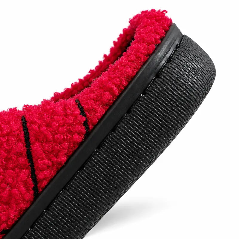 Halloween Red Spider Web Plush Slippers, Thickened Quiet Indoor Cotton Slippers for Couples, House Shoes, Thick Sole Warm Indoor Slippers
