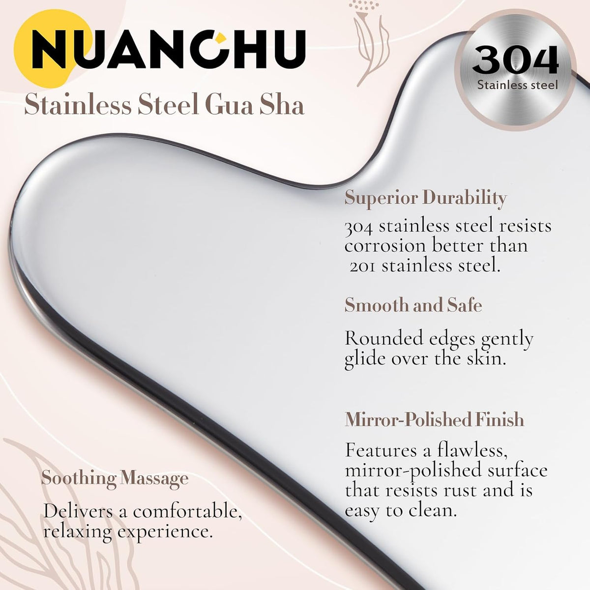 304 Stainless Steel Gua Sha Facial Tool, Silver, Heart