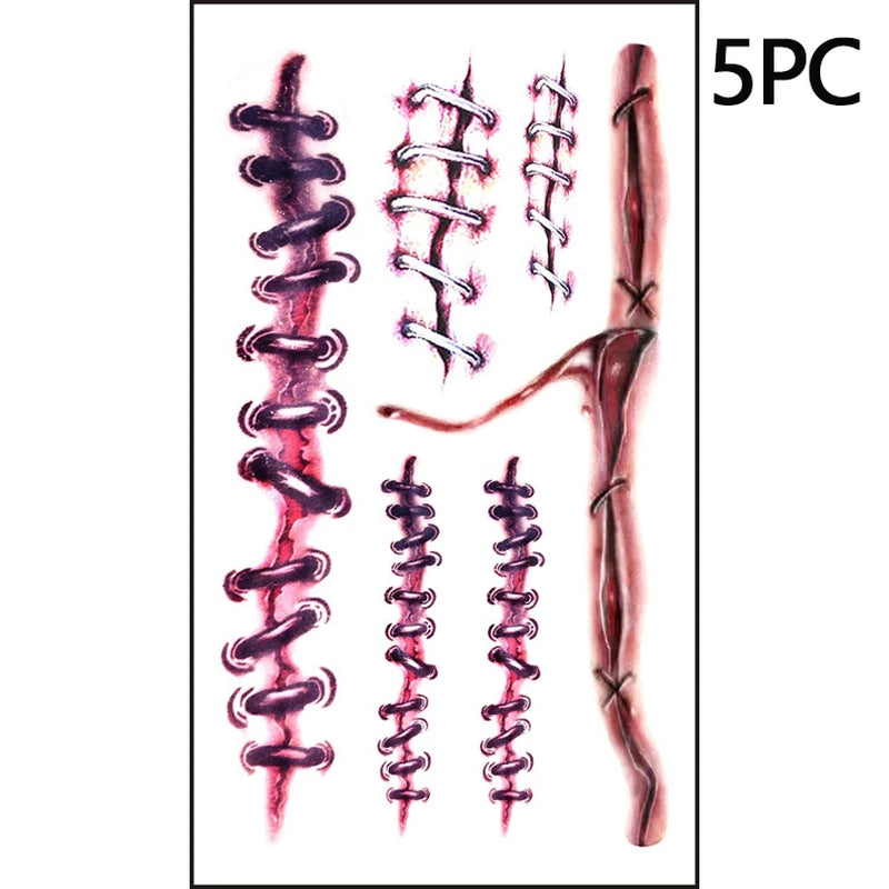 5/10Pcs Halloween Scar Temporary Tattoo Stickers Red Blood Clot Face Tattoo Waterproof Cosplay Gifts for Men Women Party Decor