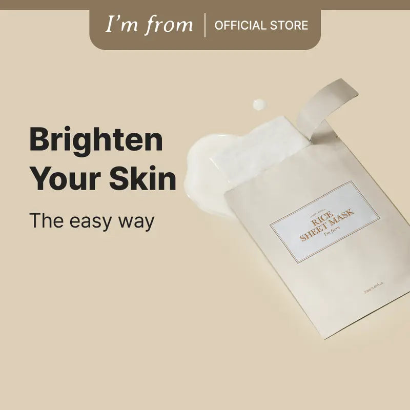 [I'M from Official Shop] Rice Sheet Mask Pack of 5, 60% Korean Rice Face Mask, Creamy Hydration for Dry, Combination Skin, Moist, Milky Essence, Biodegradable, Vegan, Hydrating Skincare, Skin Repair Moisturizer Nourishing Hydrate Moisturizing