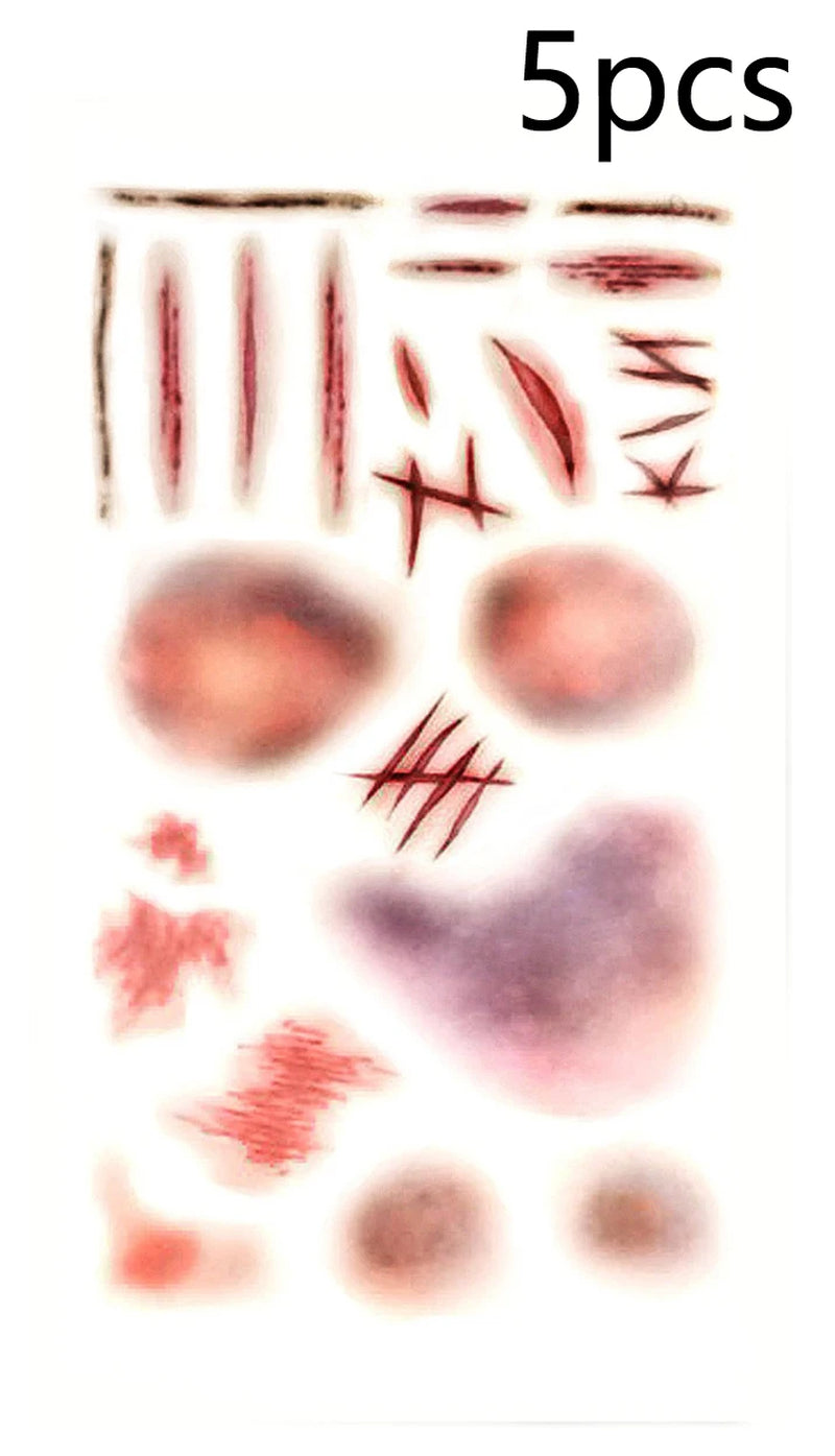 5/10Pcs Halloween Scar Temporary Tattoo Stickers Red Blood Clot Face Tattoo Waterproof Cosplay Gifts for Men Women Party Decor