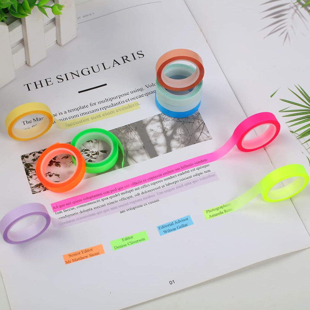 10 Rolls Colorful Highlighter Tape