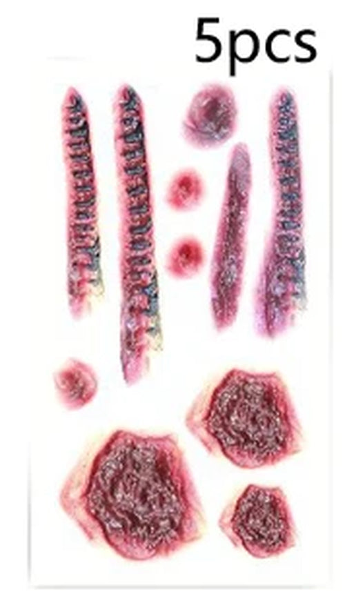 5/10Pcs Halloween Scar Temporary Tattoo Stickers Red Blood Clot Face Tattoo Waterproof Cosplay Gifts for Men Women Party Decor