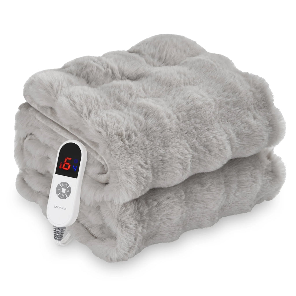 Electric Throw Blanket 50"X60", Faux Fur Heated Throw, 6 Heating Levels, 4 Hours Timer, Gray