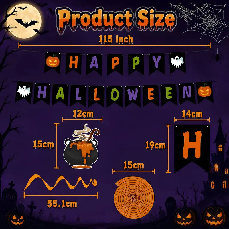 Halloween Party Decorations - Hanging Swirls Happy Halloween Banner | Spooky Pumpkin Ghost Bat Swirl Streamers | Halloween Party Favors Supplies Accessories for Home Wall Party Decor Outdoor Indoor