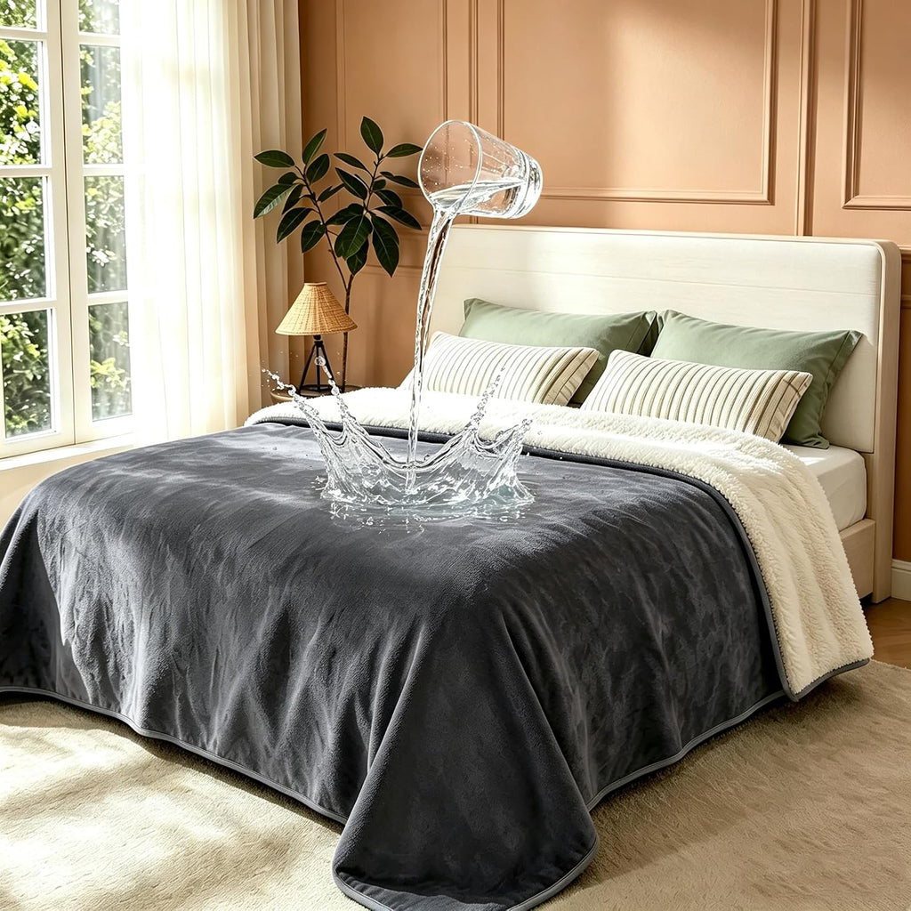 Waterproof Blanket for Bed Couch, Sherpa Fleece Throw, 50X60
