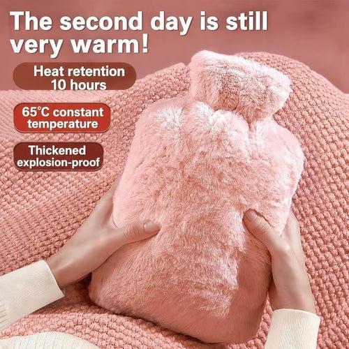 1000Ml/2000Ml Hot Water Bottle with Faux Rabbit Fur Cover Leak-Proof Warm Water Bag Explosion-Proof Warm Compress Heater