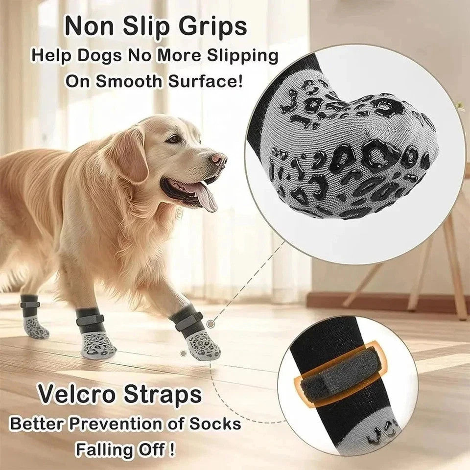 4-Pack Anti-Slip Dog Socks with Strong Grip Paw Protection for Pets