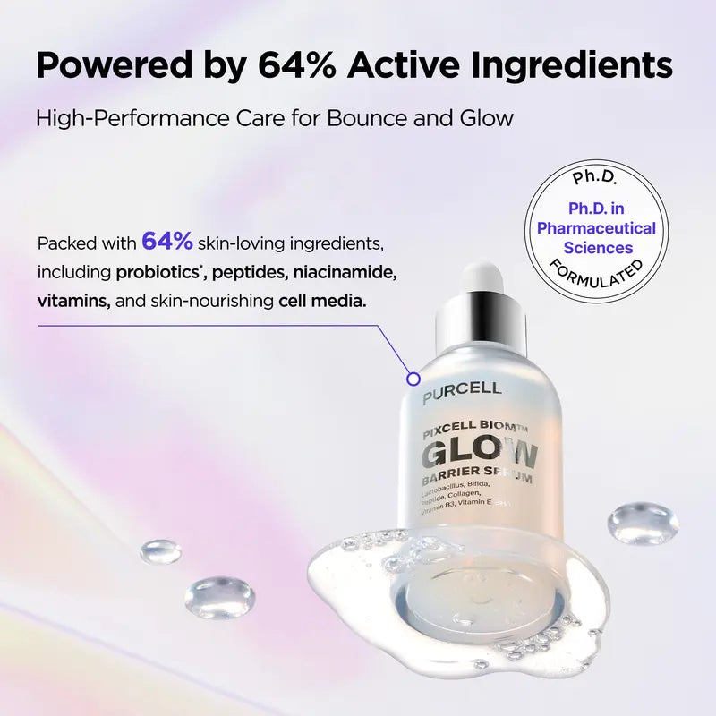PURCELL GLOW BARRIER SERUM ｜ Glass Skin, Probiotics, anti Aging, Firming, Radiance Skin, Improve Skin Density, Plump Skin, Glowy Skin