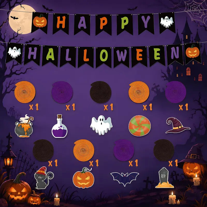 Halloween Party Decorations - Hanging Swirls Happy Halloween Banner | Spooky Pumpkin Ghost Bat Swirl Streamers | Halloween Party Favors Supplies Accessories for Home Wall Party Decor Outdoor Indoor