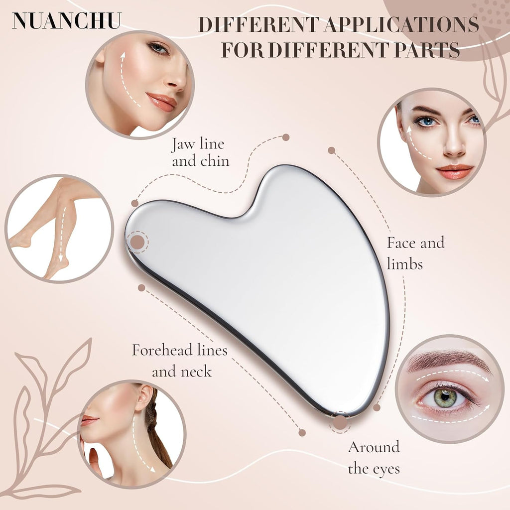 304 Stainless Steel Gua Sha Facial Tool, Silver, Heart
