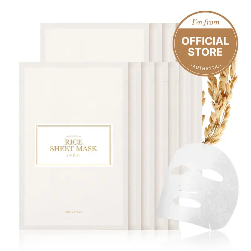[I'M from Official Shop] Rice Sheet Mask Pack of 5, 60% Korean Rice Face Mask, Creamy Hydration for Dry, Combination Skin, Moist, Milky Essence, Biodegradable, Vegan, Hydrating Skincare, Skin Repair Moisturizer Nourishing Hydrate Moisturizing