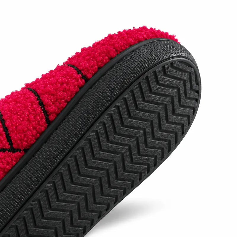 Halloween Red Spider Web Plush Slippers, Thickened Quiet Indoor Cotton Slippers for Couples, House Shoes, Thick Sole Warm Indoor Slippers