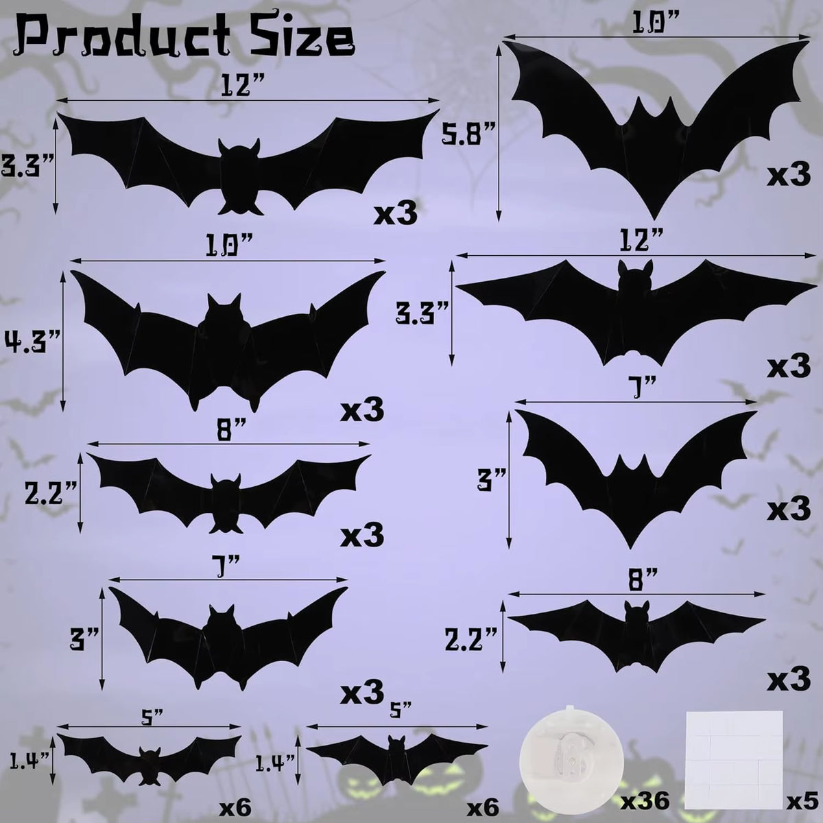 Halloween Bats Decorations,3D Pvc Bat on the Wall,Black Bats Wall Stickers,Halloween Scary Props