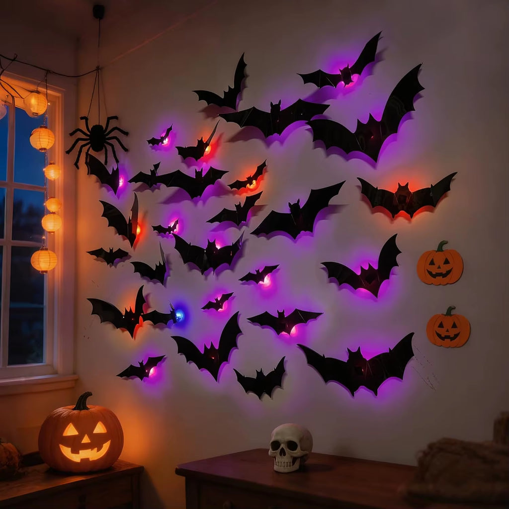 Halloween Bats Decorations,3D Pvc Bat on the Wall,Black Bats Wall Stickers,Halloween Scary Props